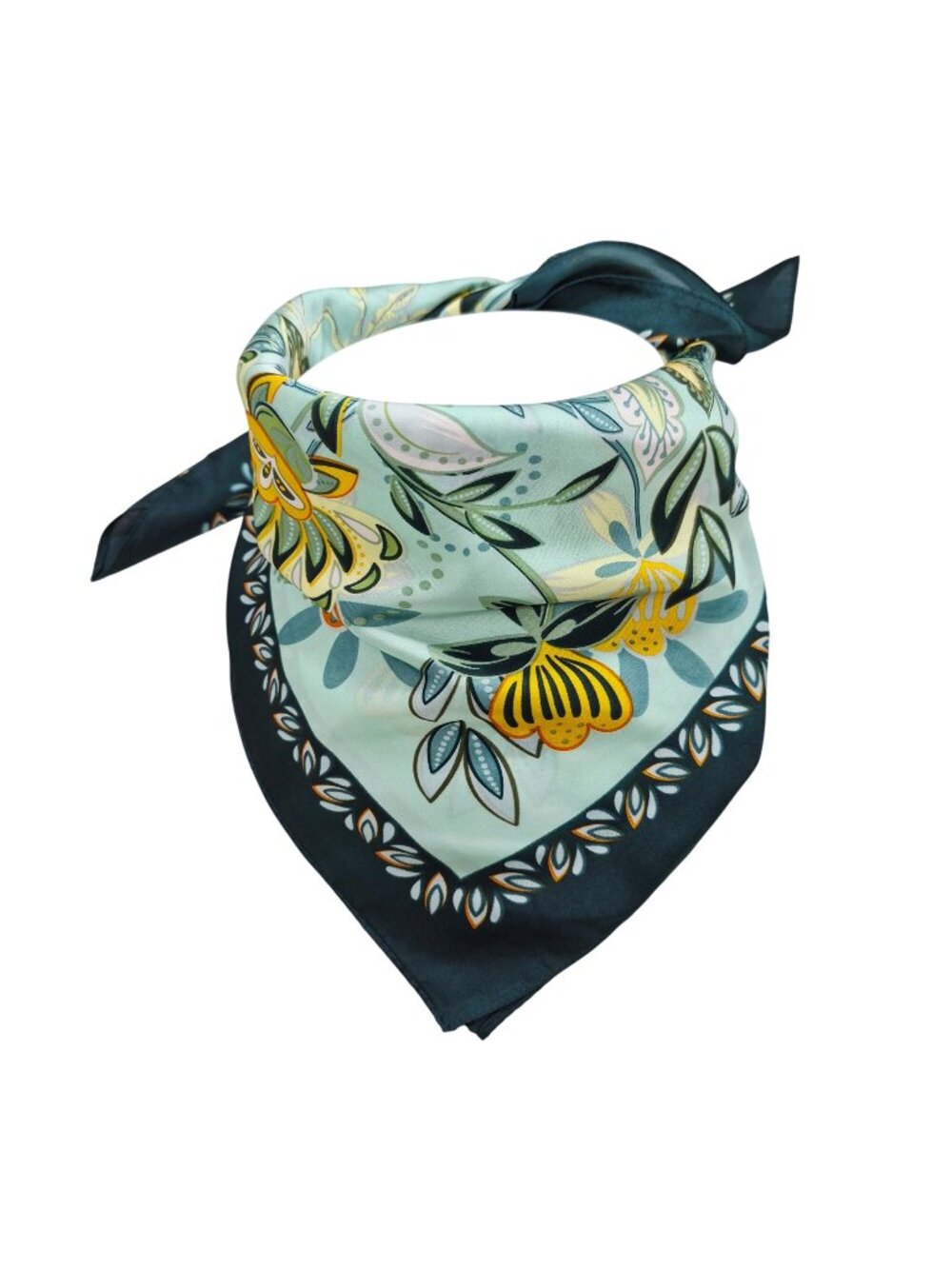 ⭐Luxury Elegant Blue Floral Silky Square Scarf Beige Blue Neck Accessory Hijab⭐